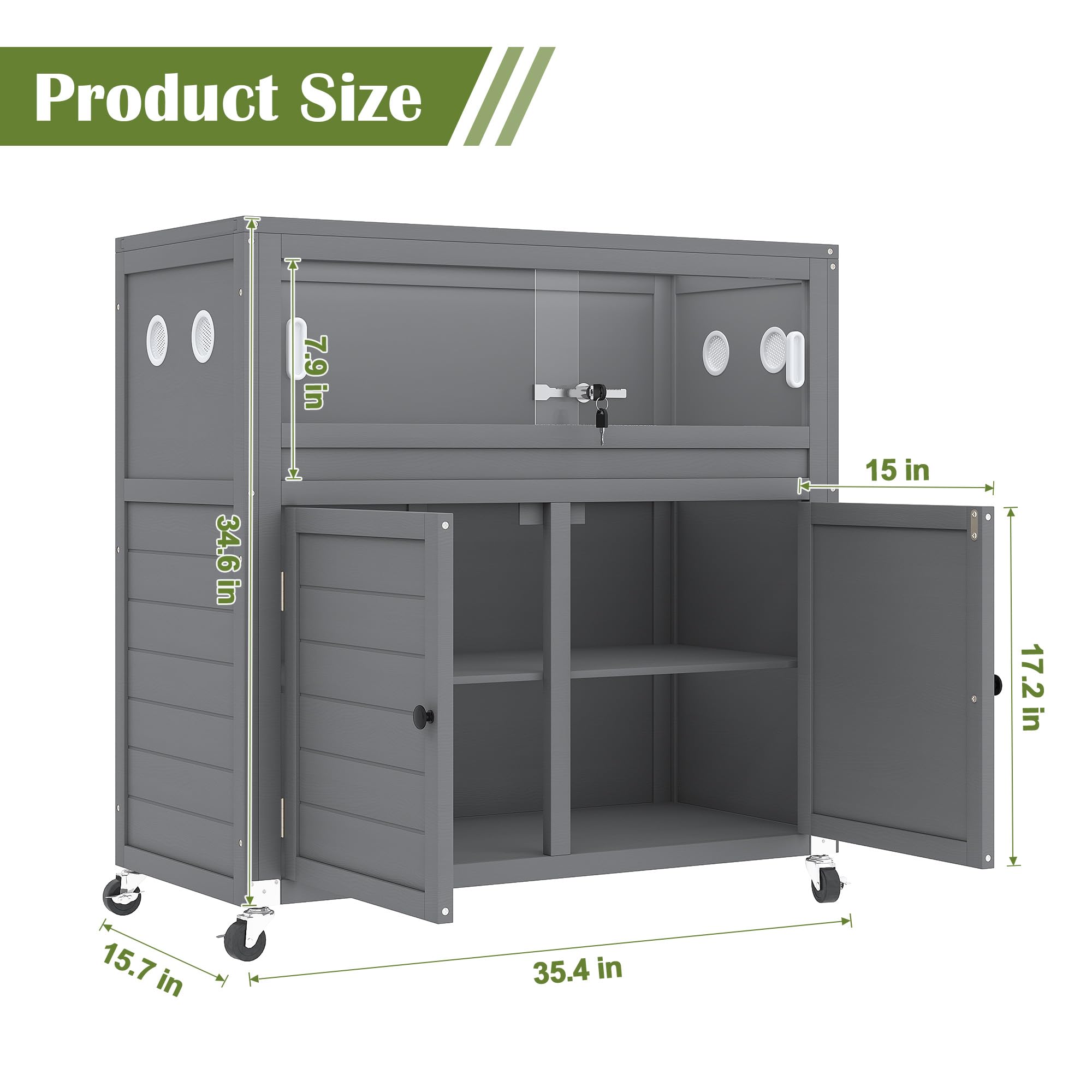 Neocozy Natural Wood Reptile Enclosure,Secure Locking System & All-Terrain Wheels With Built-In Storage Cabinet And Stand, 40 Ga